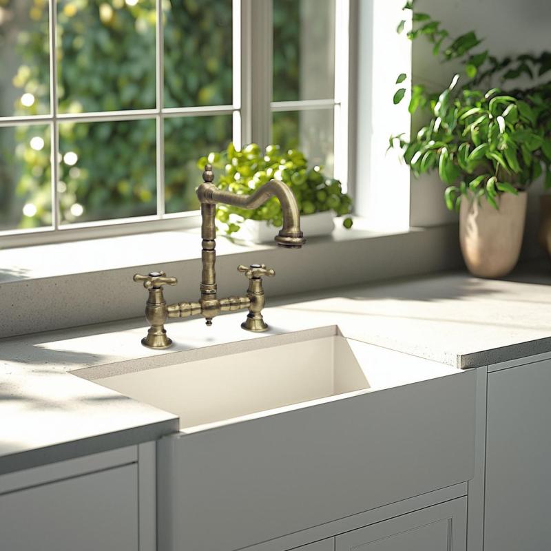 PB Nostalgiczny Kran Kuchenny Mostek Brązowy z kątową wylewką i pokrętłami w kształcie gwiazdy PBN.BRO.H.ST