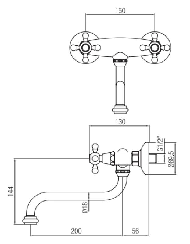 PB Nostalgiczny kran kuchenny Classic C naścienny RVS 10.2722