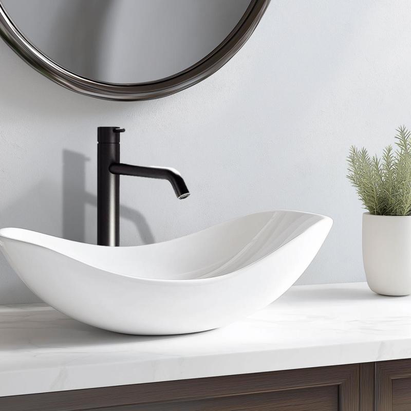 Waterevolution Flow wysoka bateria umywalkowa do misek umywalkowych, w zestawie z korkiem klik-klak, matowa czerń T115PR