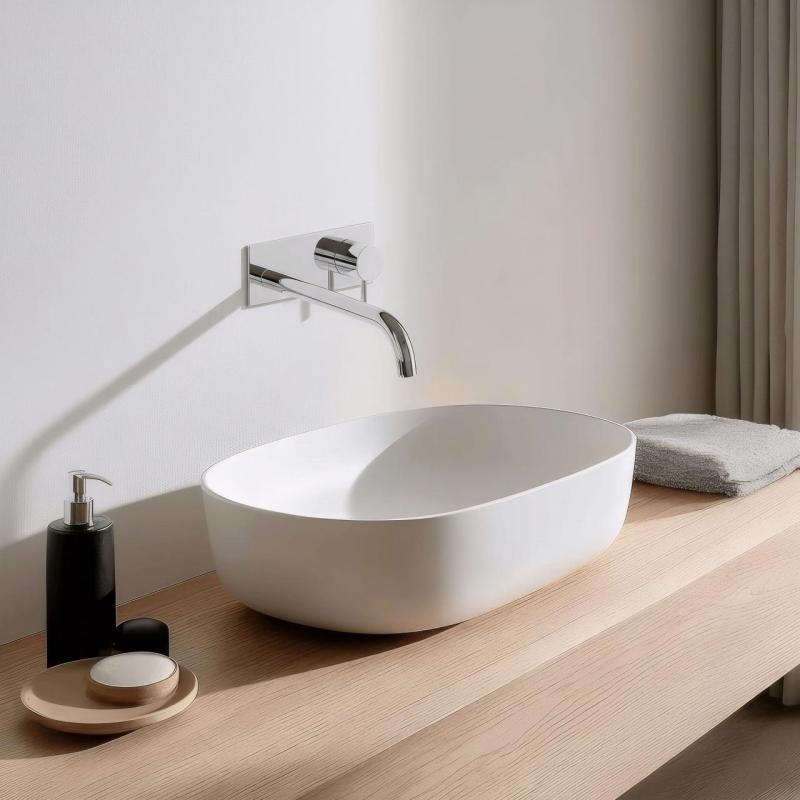 Rewolucja Wodna Flow wbudowany kran do umywalki z pokrywą chrom z wylewką 25cm T1161B01-25