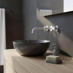 Waterevolution Flow 3-otworowa bateria umywalkowa do montażu podtynkowego, matowa biel, wylewka 25 cm T1163FBR-25