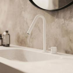 Waterevolution Flow 2-otworowa bateria umywalkowa matowa biała z małą V 120 mm wylewką T1121VBR