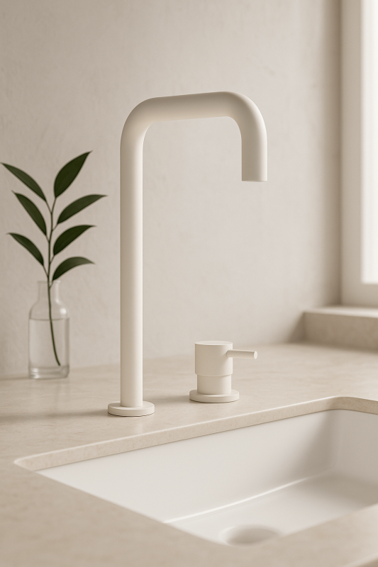 Waterevolution Flow 2-gats wastafelkraan hoge uitloop 222 mat wit T122HBR

Tłumaczenie na język polski: Waterevolution Flow 2-otworowa bateria umywalkowa wysoka wylewka 222 matowa biała T122H