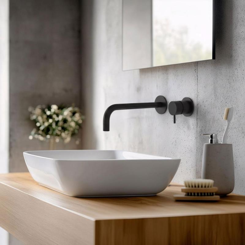 Waterevolution Flow bateria umywalkowa podtynkowa matowa czarna z wylewką 21 cm T116BPR-21