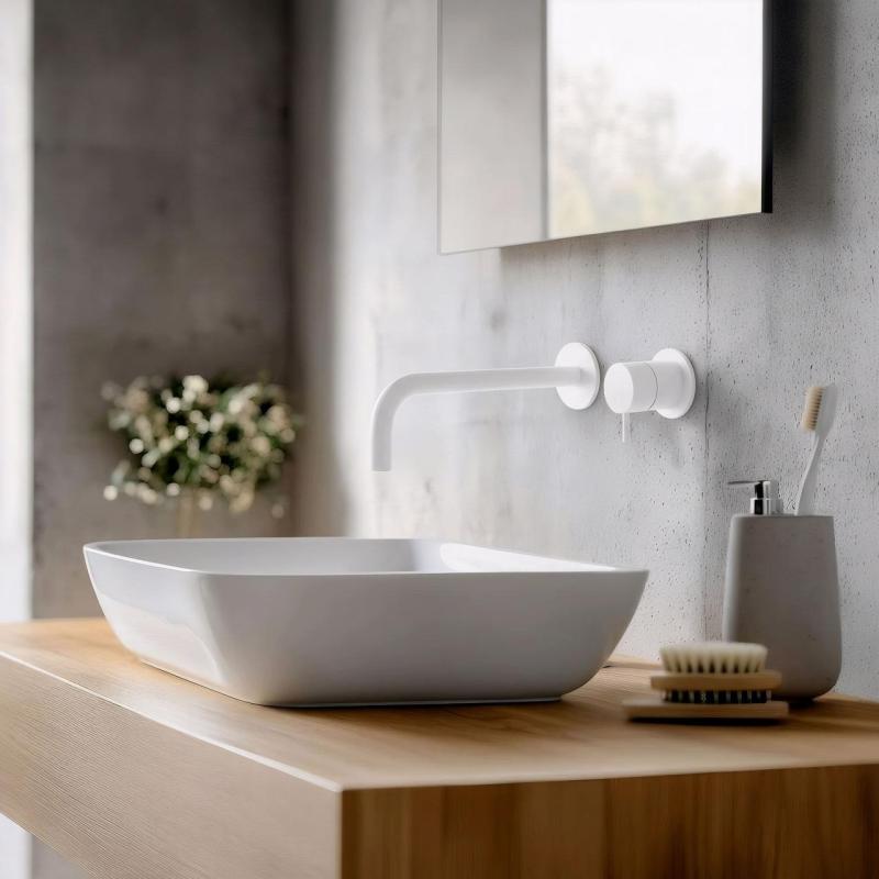 Waterevolution Flow bateria umywalkowa podtynkowa matowa biała z wylewką 21 cm T116BBR-21