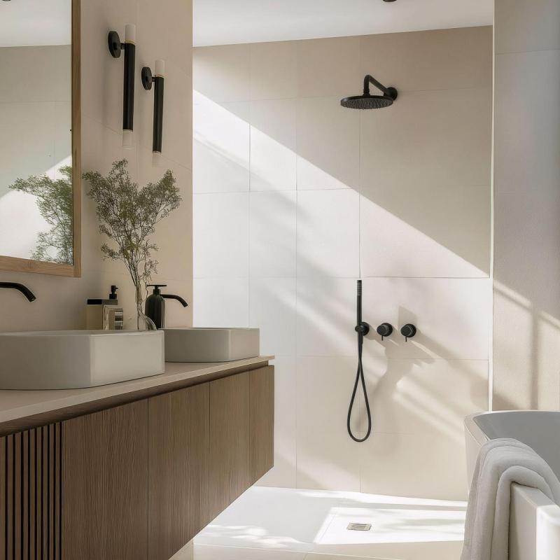 Zestaw do wbudowanej prysznice Waterevolution Flow w matowym czarnym kolorze z termostatem, prysznicem deszczowym i prysznicem ręcznym 1208846402