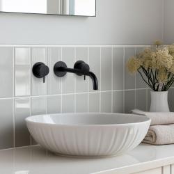 Waterevolution Flow 3-otworowa bateria umywalkowa podtynkowa matowa czarna z wylewką 25 T1163FPR-25