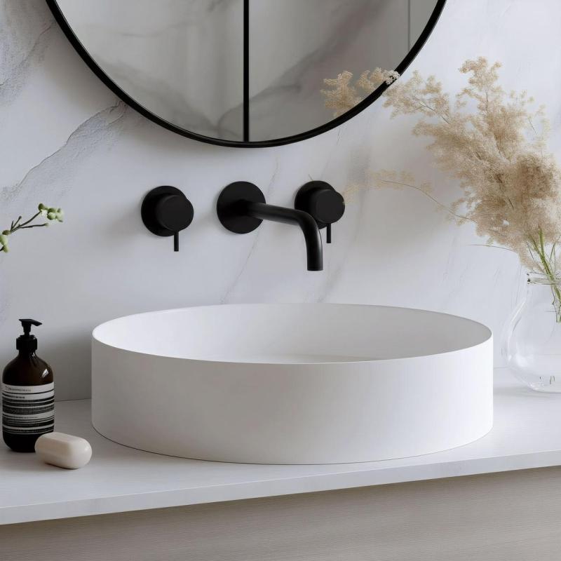 Waterevolution Flow 3-otworowa bateria umywalkowa do montażu podtynkowego, matowa czerń, wylewka 15 cm T1163FPR-15