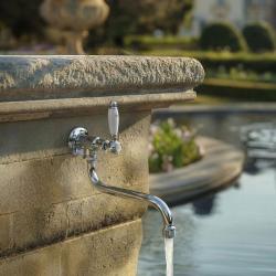 PB classic wall washbasin tap with white lever cold water and long spout chrome 1208853612