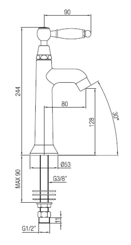 PB klasyczna bateria umywalkowa z białym uchwytem, zimna woda, chrom 1208853732