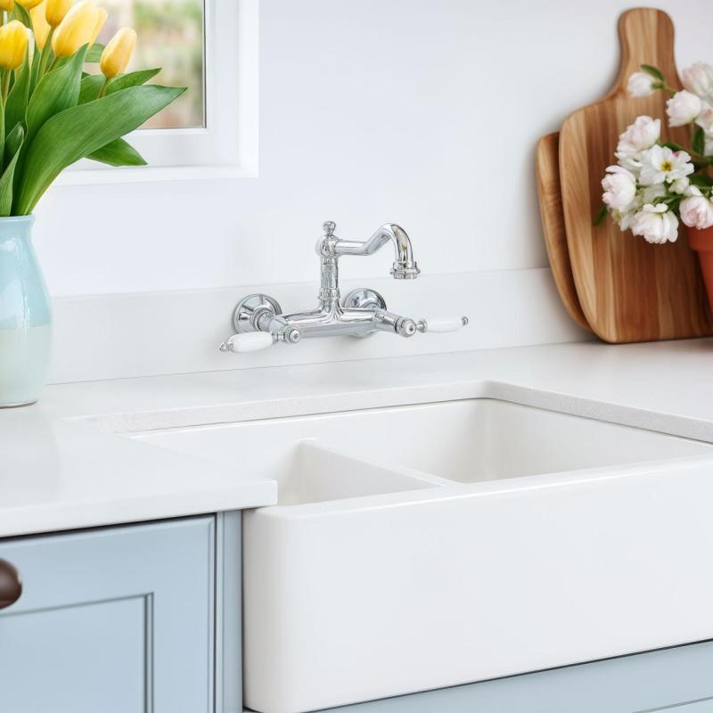 PB klasyczna bateria ścienna z białymi uchwytami Chrom 1208854172