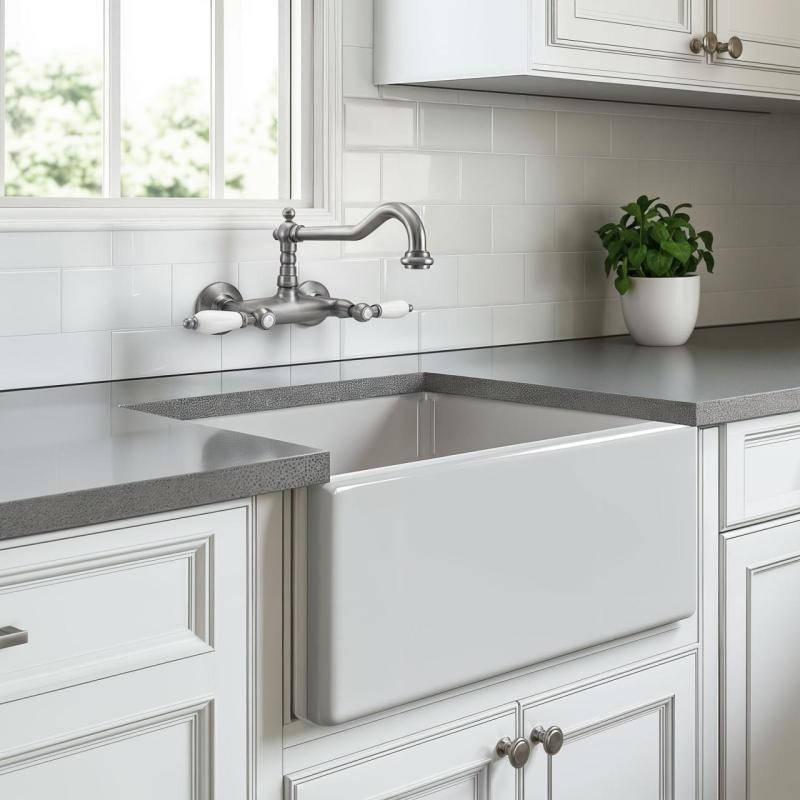 PB klasyczna bateria ścienna z białymi uchwytami ze stali nierdzewnej 1208854192