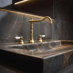 PB klasyczna trzyotworowa bateria umywalkowa Białe uchwyty Brąz 1208854272