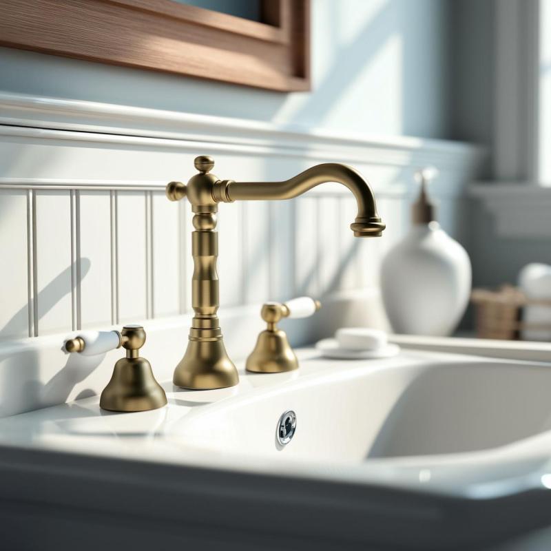 PB klasyczna trzyotworowa bateria umywalkowa Białe uchwyty Brąz 1208854272