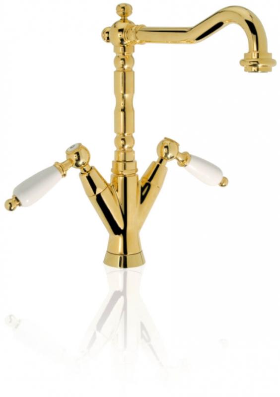 PB klasyczna bateria umywalkowa Białe uchwyty, wylewka 18,5 cm, Brąz 1208854302