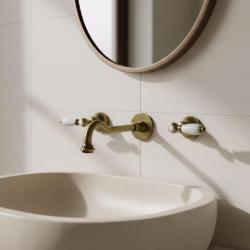 PB klasyczna bateria ścienna z białymi uchwytami, wylewka 25 cm, Brąz 1208854392