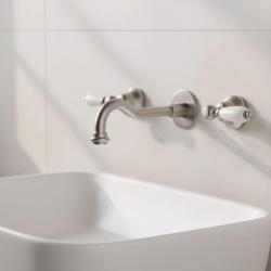 PB klassieke ingebouwde wandkraan met witte hendels, 25 cm uitloop, RVS 1208854402