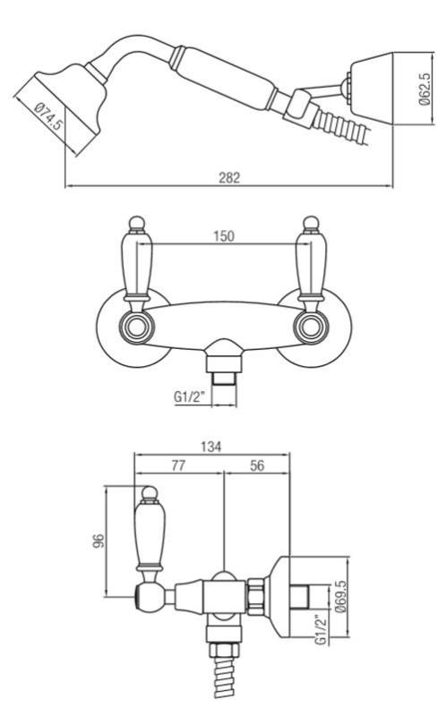 PB klasyczny zestaw prysznicowy z białymi uchwytami, w tym ręczna słuchawka prysznicowa ze stali nierdzewnej 1208854492
