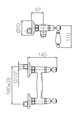 PB klasyczna bateria natryskowa z białymi uchwytami RVS 1208854522