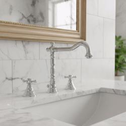 PB klasyczna 3-otworowa bateria umywalkowa z pokrętłami gwiazdowymi, wylewka 18,5 cm, chrom 1208854922