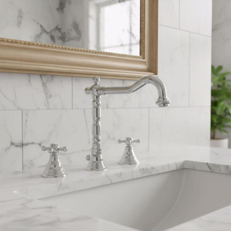 PB klasyczna 3-otworowa bateria umywalkowa z pokrętłami gwiazdowymi, wylewka 18,5 cm, chrom 1208854922