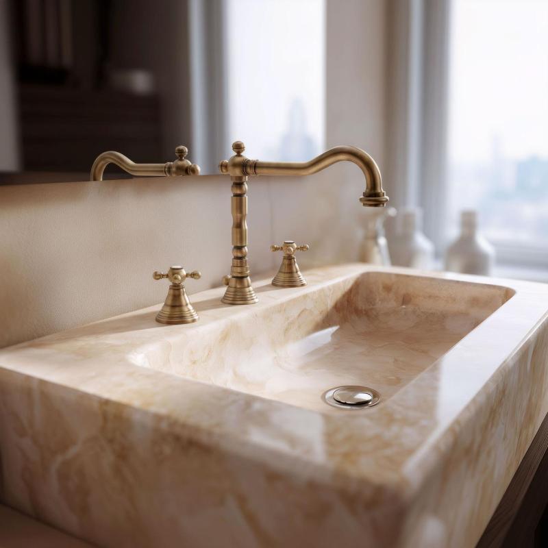 PB klasyczna 3-otworowa bateria umywalkowa z pokrętłami w kształcie gwiazdek, wylewka 18,5 cm, Brąz 1208854942