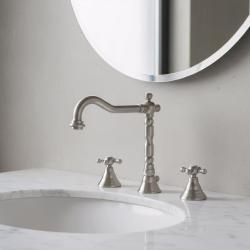 PB klasyczna 3-otworowa bateria umywalkowa z pokrętłami w kształcie gwiazdek, wylewka 18,5 cm, stal nierdzewna 1208854952