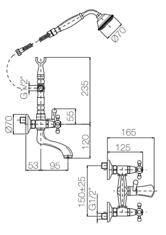 PB klasyczny zestaw baterii wannowej z pokrętłami Brązowy, w zestawie z ręczną słuchawką prysznicową 1208855162
