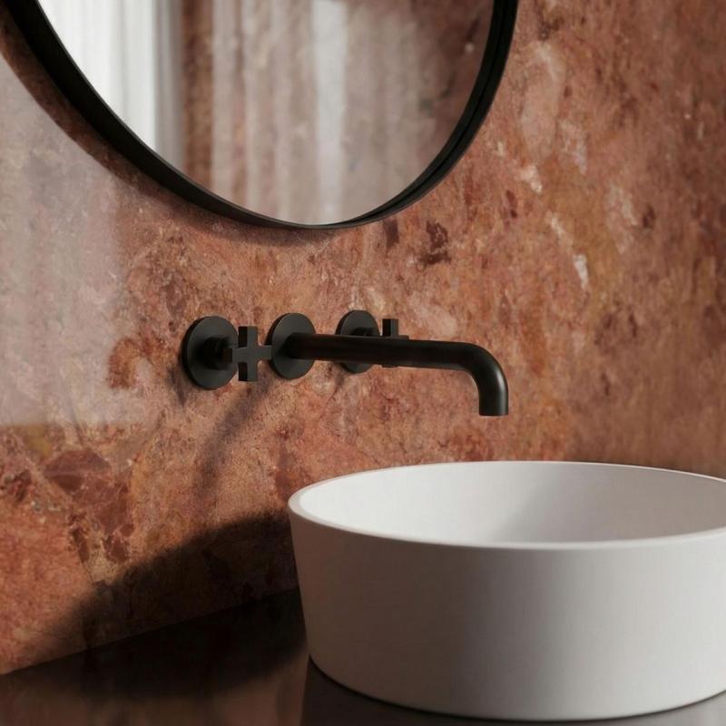 Waterevolution Cruz 3-otworowa bateria umywalkowa podtynkowa matowa czarna z wylewką 19cm 1208916572