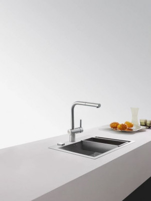 Franke RVS szczotkowany kran kuchenny Atlas Neo z wysuwanym wylewkiem inox 115.0521.438