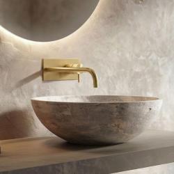 Waterevolution Flow bateria umywalkowa podtynkowa z pokrywą, szczotkowany mosiądz, wylewka 21 cm T1161LE-21