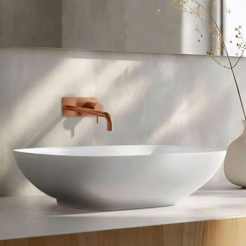 Waterevolution Flow wbudowana bateria umywalkowa z płytką maskującą PVD Szczotkowana Miedź z wylewką 15cm T1161CPE-15