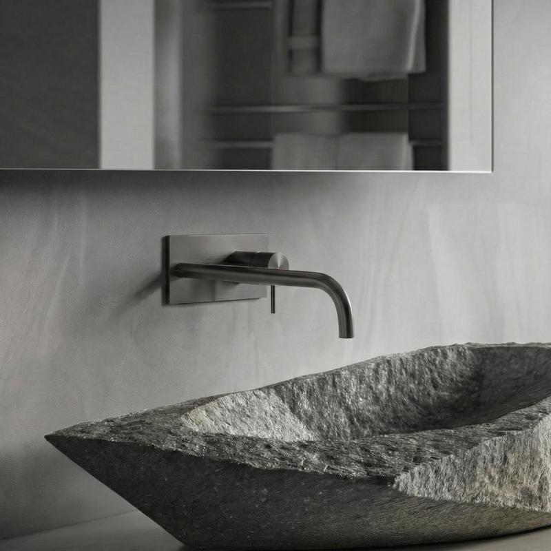 Waterevolution Flow wbudowana bateria umywalkowa z płytą osłonową PVD Gun Metal z wylewką 25 cm T1161GME-25