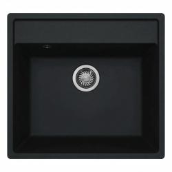 GraniteMy Bremen granitowy zlew 53x50 cm czarny, montaż nablatowy, podwieszany i wpuszczany z półką na baterię, Z KORKIEM ZE STALI NIERDZEWNEJ