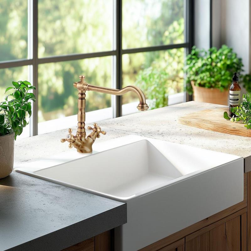 Nostalgiczny kran kuchenny V1910 Mosiądz Naturalny kran przebarwiony postarzany 1208953525