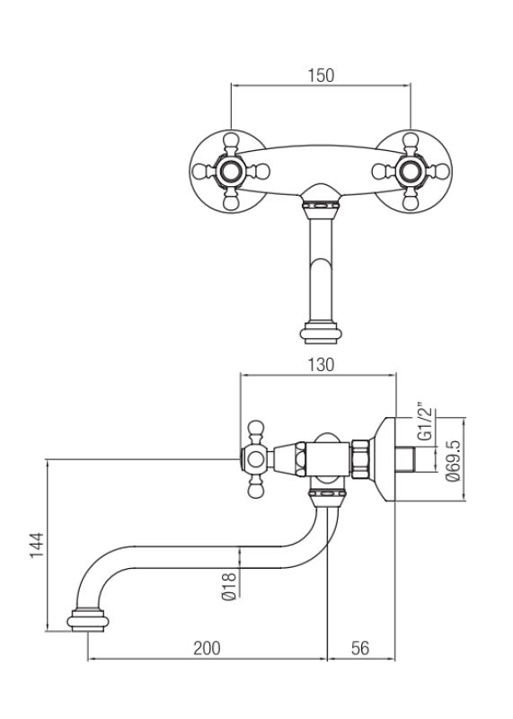 Nostalgiczny kran kuchenny Classic, ścienny, matowy czarny 1208953529