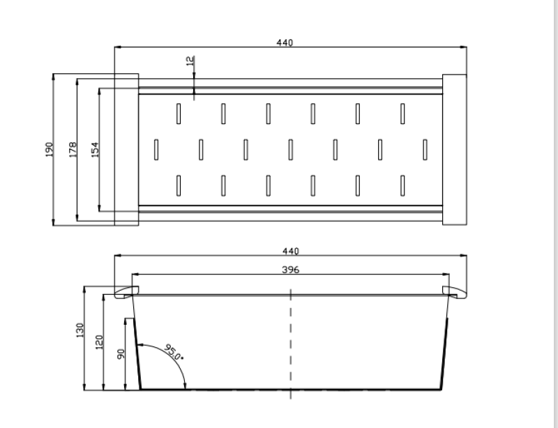 Ausmann geborsteld roestvrijstalen inzetbak restbakje 44x18cm voor spoelbak lengte 40cm 1208953722