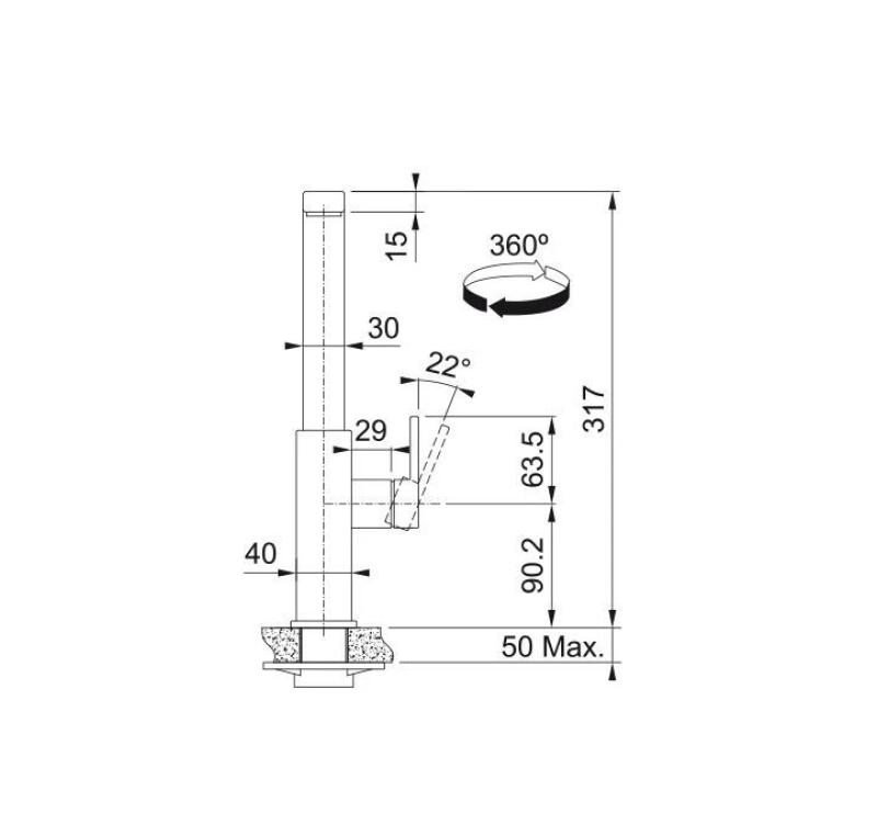 Franke massywny kran kuchenny ze stali nierdzewnej Mythos z obrotową wylewką inox 115.0547.852