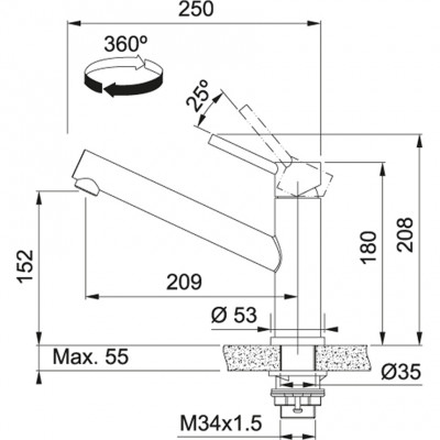Franke Orbit masywny kran kuchenny ze stali nierdzewnej z obrotową wylewką inox 115.0569.290