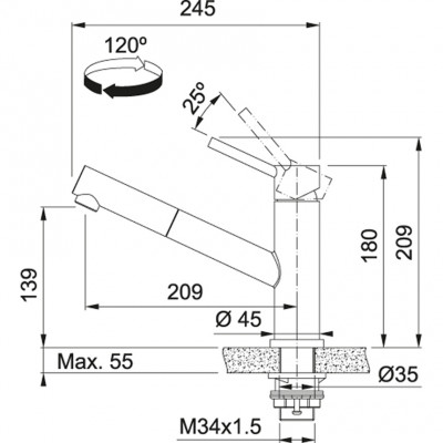 Franke Orbit masywny kran kuchenny ze stali nierdzewnej z wyciąganą wylewką inox 115.0569.461