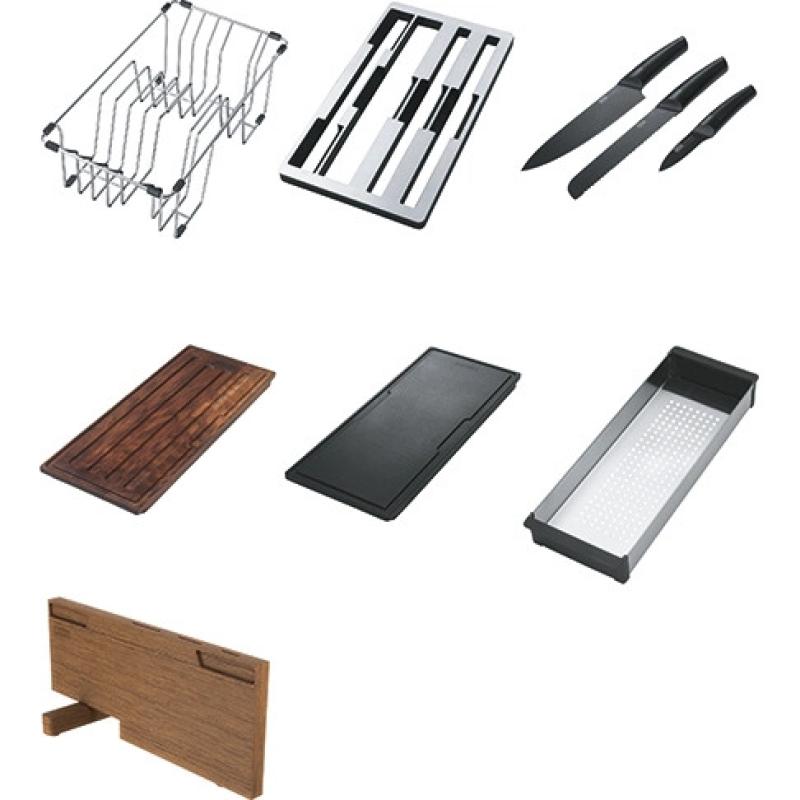 Franke Box Center BWX220-54-27 zlewozmywak ze stali nierdzewnej z prawej strony z deską do krojenia, zestawem noży i koszem drucianym 86x51cm 127.0587.644