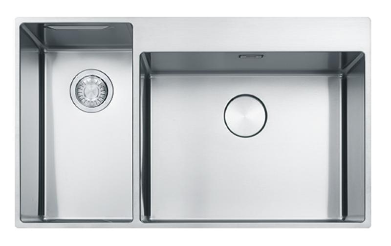 Franke Box Center BWX220-54-27 zlewozmywak ze stali nierdzewnej z prawej strony z deską do krojenia, zestawem noży i koszem drucianym 86x51cm 127.0587.644