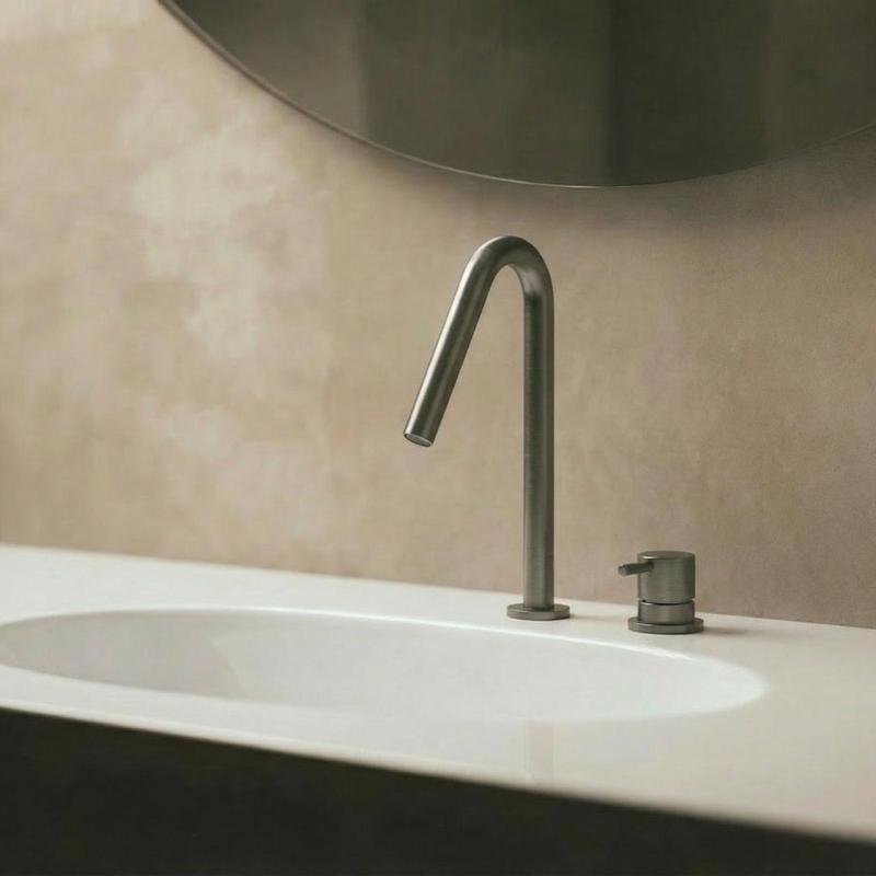 Waterevolution Flow 2-otworowa bateria umywalkowa PVD Gun Metal z małym V 120 mm wylewką T1121VGME