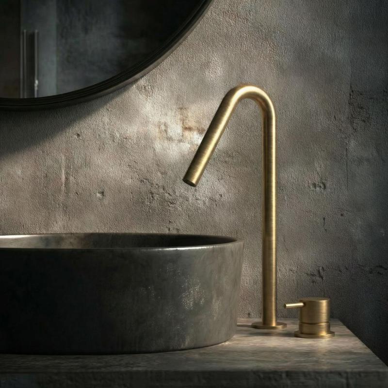 Waterevolution Flow 2-otworowa bateria umywalkowa szczotkowany mosiądz z wysoką wylewką 120mm T1122VLE