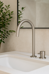 Waterevolution Flow 2-otworowa bateria umywalkowa, całkowicie ze stali nierdzewnej, z wysokim wylewką 200 mm T1122UIE