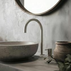 Waterevolution Flow 2-otworowa bateria umywalkowa, całkowicie ze stali nierdzewnej, z wysokim wylewką 200 mm T1122UIE