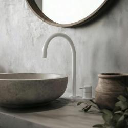 Waterevolution Flow 2-otworowa bateria umywalkowa biała z wysokim U 200 mm wylewką T1122UBR