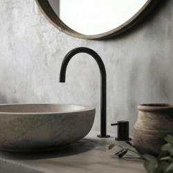 Waterevolution Flow 2-otworowa bateria umywalkowa czarna z wysokim U 200 mm wylewką T1122UPR