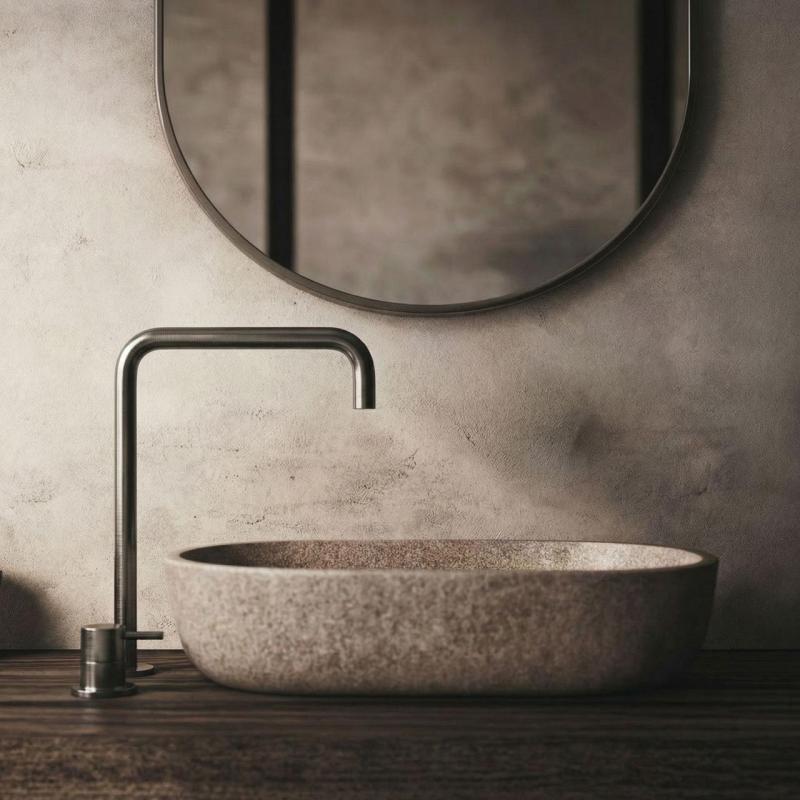 Waterevolution Flow 2-otworowa bateria umywalkowa wysoka wylewka 222 PVD Gun Metal T122HGME