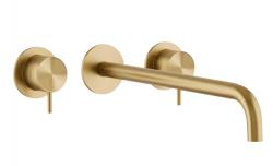 Waterevolution Flow 3-hole Built-in Washbasin Faucet Brushed Brass with spout 21 cm T1163FLE-21